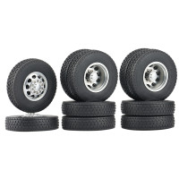 6PCS Metal Front & Rear Wheel Hub Rubber Tire Complete Set For 1/14