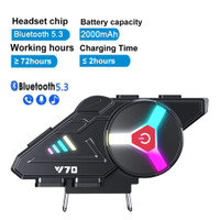 Y70 Motorcycle Bluetooth Helmet Headset V5.3 RGB Colorful Lights Earphone IPX6 Waterproof Support Connecting 2 Phones Same Time