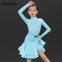 Competition Dress Long Sleeves High Collar Suit Cha Cha Ballroom Dance Training Clothing Kids Latin Dance