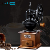 Vintage Wooden Coffee Grinder Ferris Wheel Style Classical Ceramic Burr Conical Coffee Mill Home Antique Cafe Store Decoration