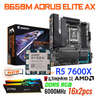 AMD Ryzen 5 7600X AM5 CPU Combo With Gigabyte B650M AORUS ELITE AX AMD B650 Mainboard Suit R5 7600X Ryzen Kit DDR5 Memory RGB