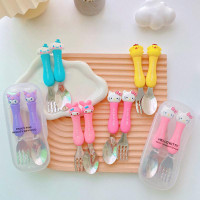 Sanrio Hello Kitty Kawaii Tableware Set My Melody Cinnamoroll Kuromi Cartoon Cute Children Portable Spoon Fork Two Piece Set