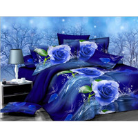2PCS 3D Blue Rose Printed Bedding Pillowcase Quilt Cover Tech Up