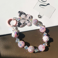 Short Chain Pink Painted Wrist Bow Knot Handmade Beaded Round Bead