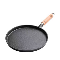 Cast Iron skillet Non stick Flat Bottomed Pancake Frying Pan with Wood Handle