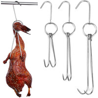 Stainless Steel Meat Double Hook for Poultry Roast Duck Bacon Sausage Hams Hanging Hook Grill Hanger for Drying Cooking BBQ