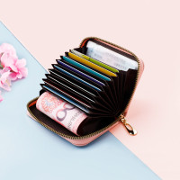 Solid Color Business Card Holder 22 Bits Cards Leather Credit Card Holder Women Zipper Pocket Unisex Card Case Zipper Coin Purse