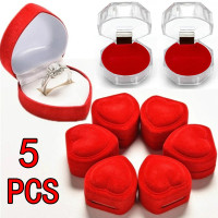 5Pcs Heart Velvet Jewelry Box Ring Holder Gift Packaging Marriage