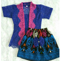 Baju Anak Kebaya Modern Setelan Rok Kostum Brokat Halus Warna Biru