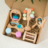 FF 5pcset Wooden Musical Instrument Toys Colorful Baby Bedside Bell