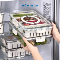 HOMINDO Kotak Penyimpanan Kulkas Food Container Serbaguna dengan Saringan | Produk Kualitas Terbaik