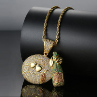 Hip Hop Micro Paved AAA Cubic Zirconia Bling Iced Out Drinking Expression Pendants Necklace for Men Rapper Jewelry