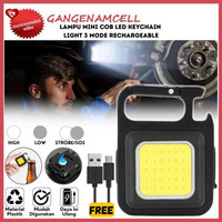 Lampu Mini COB LED Keychain Light Gantungan Kunci Tas Senter Camping 3 Mode Rechargeable Type C
