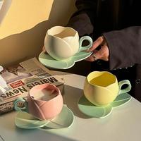 Tulip Flower Cup and Saucer Flower-shaped Ceramic Coffee Cup and Lovely Milk Tea Cup Drinkware Kitch
