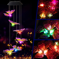 Butterfly Solar Lights Decorative Wind Chime Colorful Light Waterproof Solar Hanging Lamp Solar Wind Chimes Light for Yard Lawn