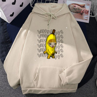 Banana Cat Print Hoodies Men Women Hip Hop Casual Long Sleeve Loo