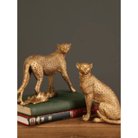 Resin Animal Sculpture Leopard Golden Simulation Statue Modern Home Decoration Crafts Furnishings