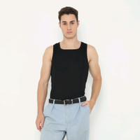 LIMITTES Ribbed Tank Top Square Neck Fit Singlet Kaos Dalam Gym Pria