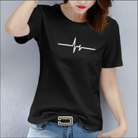 KAOS WANITA DETAK JANTUNG BAJU WANITA COTTON COMBED KAOS OBLONG WANITA