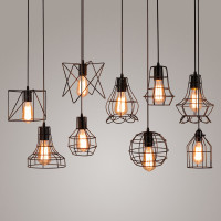 modern black cage pendant lights iron minimalist retro Scandinavian loft pyramid lamp metal Hanging Lamp E27 Indoor
