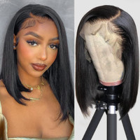 Bob Wig Human Hair 13X4 Lace Front 180% Density Short Straight Frontal Bob Wig Transparent Lace Pre Plucked With Baby Hair