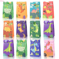 12pcs Cute Dinosaur Packaging Bags Kids Birthday Party Gift Bag Paper Candy Favor Boxes with Sticker Dino Birthday Party Decor