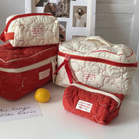 women's rabbit embroidered wash organizer cute quilting cotton storage bags ins zipper cosmetic handbag female cloth makeup bags