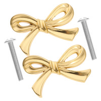 2 Pcs Door Handle Brass Bow Drawer Knob Cabinet Decorative Dresser Golden Wardrobe