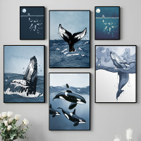 Blue Ocean Landscape Big Whale Posters and Prints Canvas Painting Wall Art Whale Animal Pictures for Living Room Home Decoration