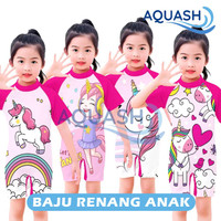 Baju Renang Anak Perempuan Usia 3, 4, 5, 6, 7-10 Tahun Swimsuit Lengan Pendek Karakter Unicorn Cat