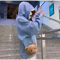 READY STOCK SWEATER HODDIE FUNNY SHARK BORDIR - SWEATER HODDIE KOREAN STYLE Fit Fleece Wanita Tebal Oversize Atasan Hoodie