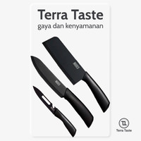 [Terra Taste] Set Pisau Dapur Lengkap 7-in-1 dengan Talenan, Pengasah Pisau, Gunting, dan Pengupas - Pisau Stainless Steel - Set of 3