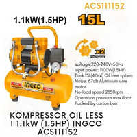 Ingco ACS111152 Kompressor Angin Oiless 15 Liter 1.5HP Compressor 1.5