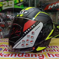 JCQLN HELM KYT NFJ BLACK YELLOW FLUO MATT NF-J HALF DOUBLE VISOR