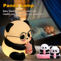 Panda Light Antibacterial Silicone Beside Lamp Baby Night Light Cartoon Toy Children Bedroom Sleep Lamp No Noise Touch Sensor