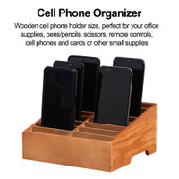 Phone Display Rack Eco-friendly Wooden Cell Phone Holder Desktop Organizer with Multifunctional Storage Box for Office Classroom