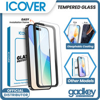Tempered Glass iPhone 15 Pro Max iPhone15 Plus Promax iCover Anti Gores Screen Guard With Frame Installation