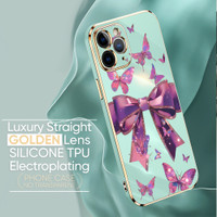 Casing hp Untuk Vivo Y20 Y20i Y20sg Y21 Y21A Y21S Y21T T22 T22S T27 T27S Y28 (Lanyard Gratis) Casing Ponsel Lembut Berlapis Mewah Busur Kupu-kupu Ungu Desain Pola Tepi Persegi Kartun