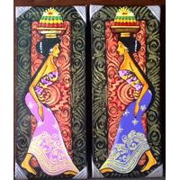 Lukisan Sriadi / Sriyadi 2 Gadis Bali membawa Sesajen Di Kepala 2in1 D