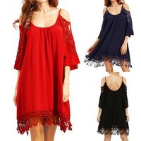 Women cold Shoulder Summer Lace Crochet Hollow Out Party Beach