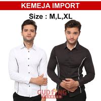 Pakaian Pria Korea Kemeja Slim Fit Hitam Putih Katun Strech (LNG)