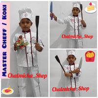 Gambar Baju Kostum Karnaval Profesi Koki Chef dan Topi - 2, Merah dari ChalMiCha Shop undefined 1 Tokopedia