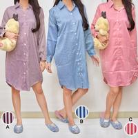 Gambar Daster Kemeja Baju Tidur Busui Kancing Depan Satin Silk Tunik Stripes dari Sunny's Store JKT undefined 2 Tokopedia