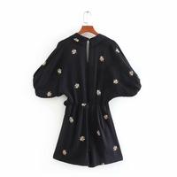 Gambar JUMPSUIT MINI WANITA KOREA WARNA HITAM V NECK MOTIF BUNGA ZIPPER PREMI dari Venict undefined 3 Tokopedia