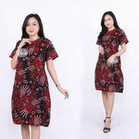 Gambar baju dress wanita dewasa batik manggar merah batik Pekalongan - M dari CUPU_STORE undefined 1 Tokopedia