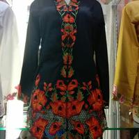 Gambar Kebaya Encim Bahan Katun Kombinasi Bordir Motif Kembang Warna Coklat - Biru, XXL dari IKAKEBAYA undefined 4 Tokopedia