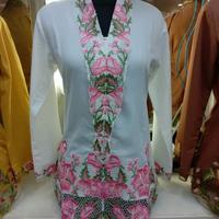 Gambar Kebaya Encim Bahan Katun Kombinasi Bordir Motif Kembang Warna Coklat - Biru, XXL dari IKAKEBAYA undefined 3 Tokopedia