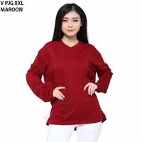 Gambar Kaos Wanita Jumbo Polos Lengan Panjang / Kaos Wanita V Neck Murah - Mustard, XXL dari Dophino Store undefined 1 Tokopedia
