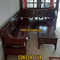 Gambar Kursi Sudut Kayu Jati Set Meja Tamu Minimalis Tanganan Besar Terbaru - DENGAN BUSA dari Purus Jati Furniture undefined 2 Tokopedia
