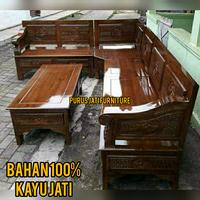 Gambar Kursi Sudut Kayu Jati Set Meja Tamu Minimalis Tanganan Besar Terbaru - DENGAN BUSA dari Purus Jati Furniture undefined 1 Tokopedia
